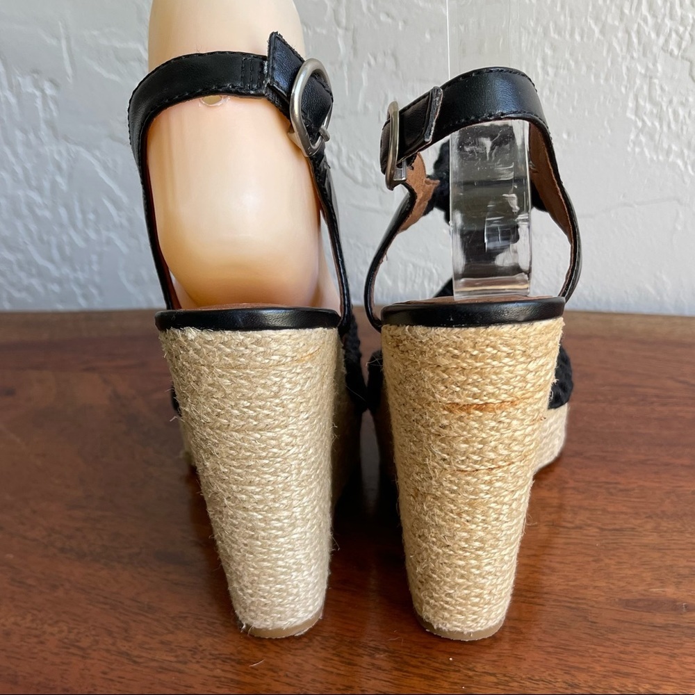 Lucky Brand Rio Black Natural Crochet‎ Platform Wedge Open Toe Sandals Size: 7 - Picture 3 of 7
